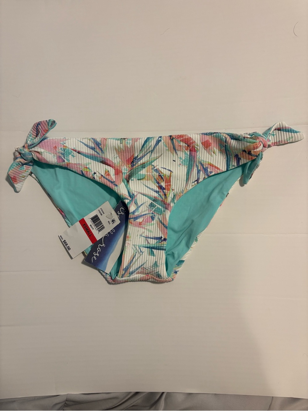 Isabella Rose Ribbed Tie Side Bikini Bottom Women’s XS Tropical Floral White